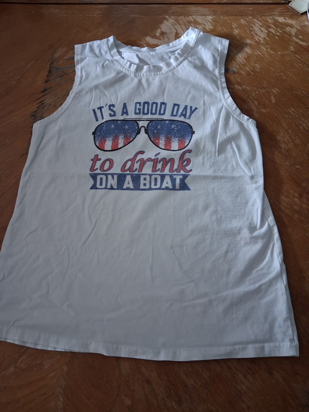 White Graphic Tank Top with Patriotic Sunglasses Print